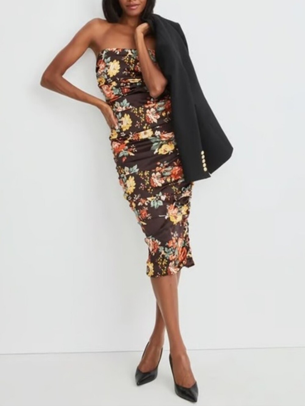 VERONICA BEARD KUPA STRAPLESS SILK DRESS OXBLOOD MULTI BROWN FLORAL 10